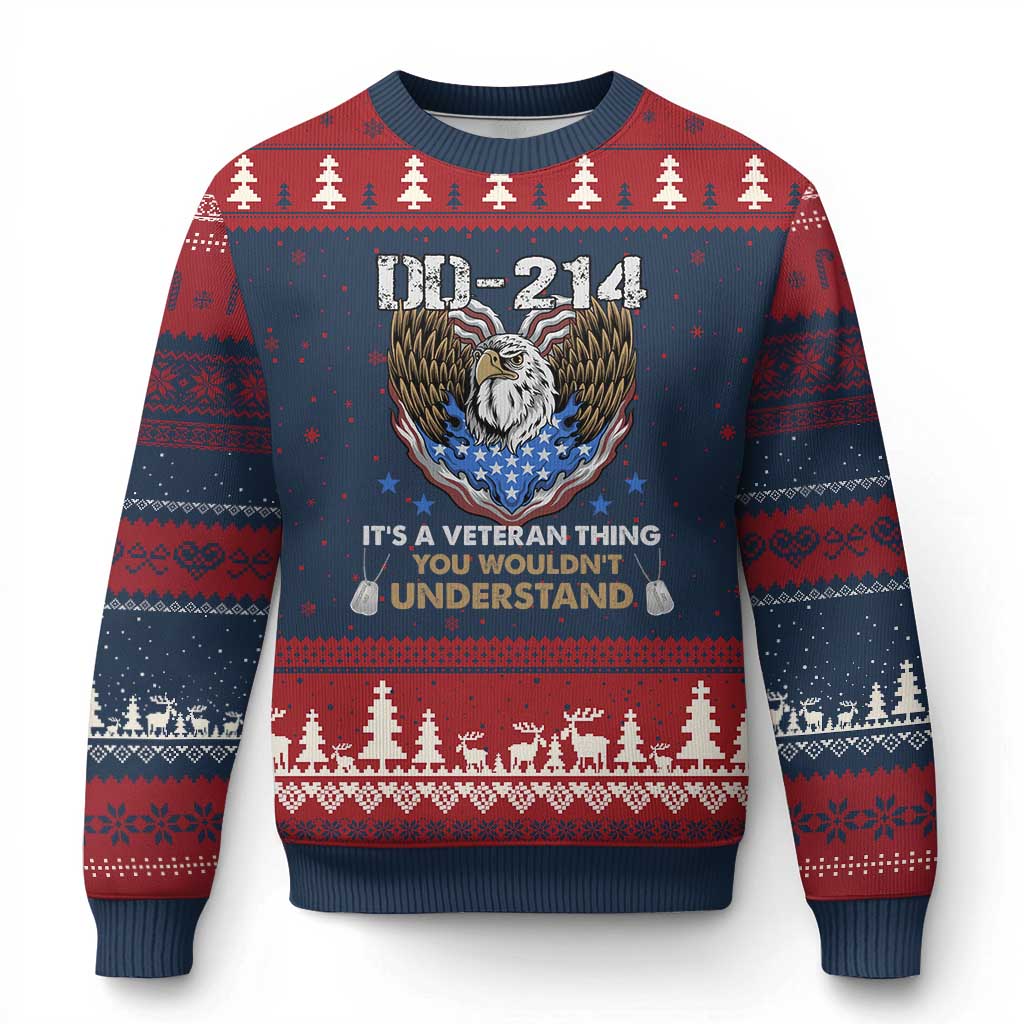 DD-214 Its A Veteran Thing You Wouldnt Understand Ugly Christmas Sweater Patriotic American Eagle Military Pride Graphic