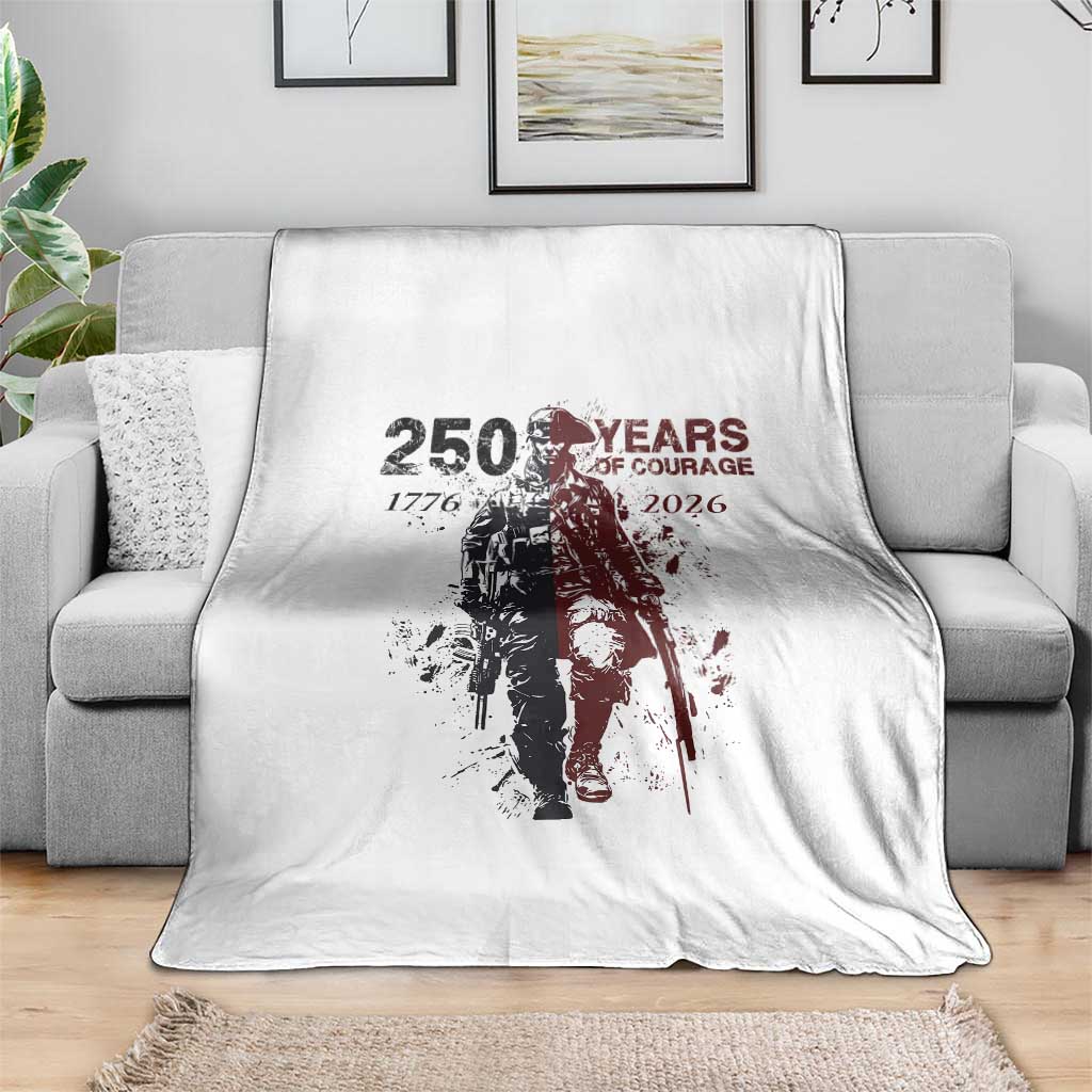250 Years of Courage Commemorative Patriotic Soldier Throw Blanket American Revolution to Modern Military 1776 to 2026 Semiquincentennial