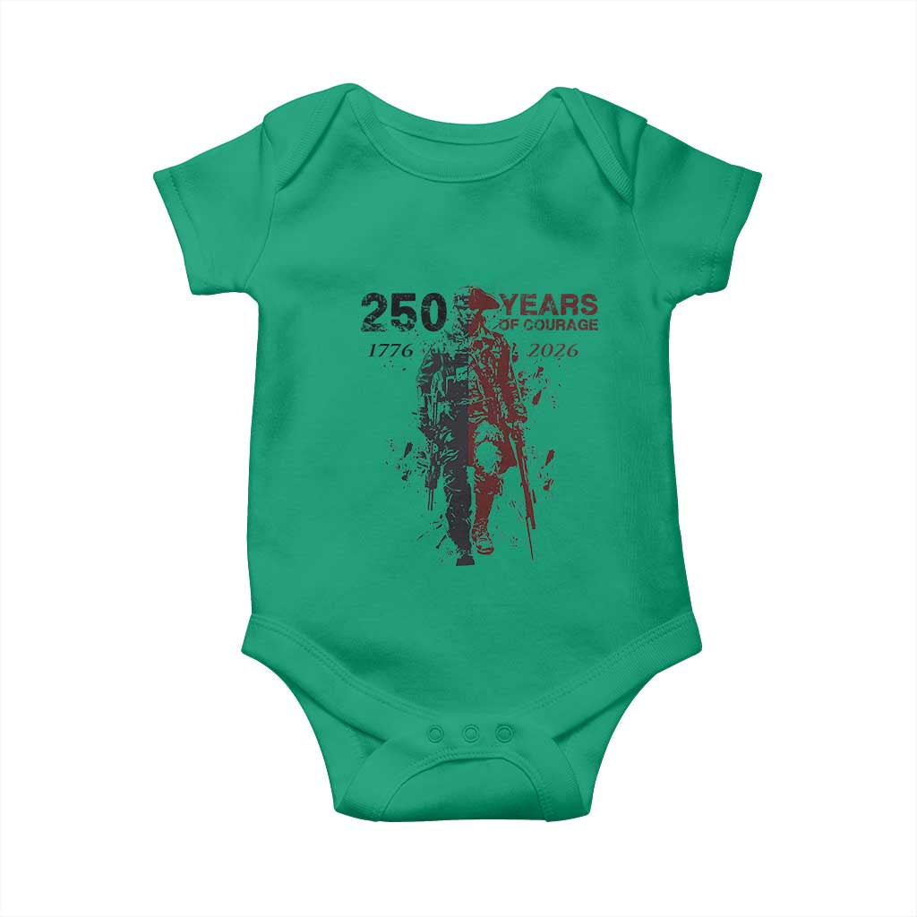 250 Years of Courage Commemorative Patriotic Soldier Baby Onesie American Revolution to Modern Military 1776 to 2026 Semiquincentennial
