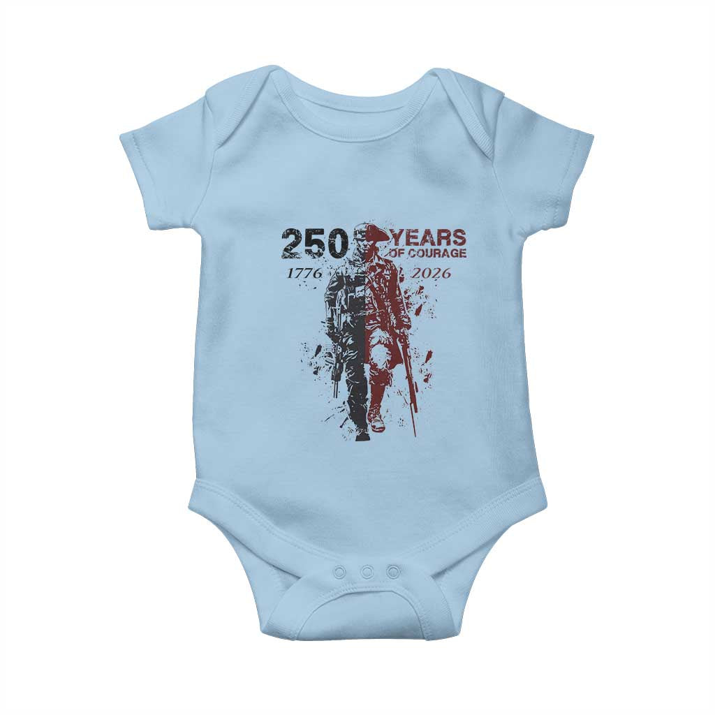 250 Years of Courage Commemorative Patriotic Soldier Baby Onesie American Revolution to Modern Military 1776 to 2026 Semiquincentennial