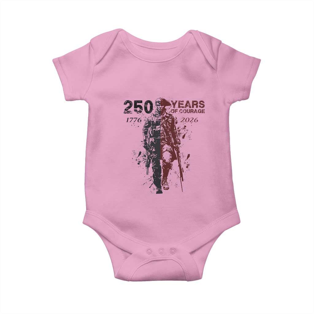 250 Years of Courage Commemorative Patriotic Soldier Baby Onesie American Revolution to Modern Military 1776 to 2026 Semiquincentennial