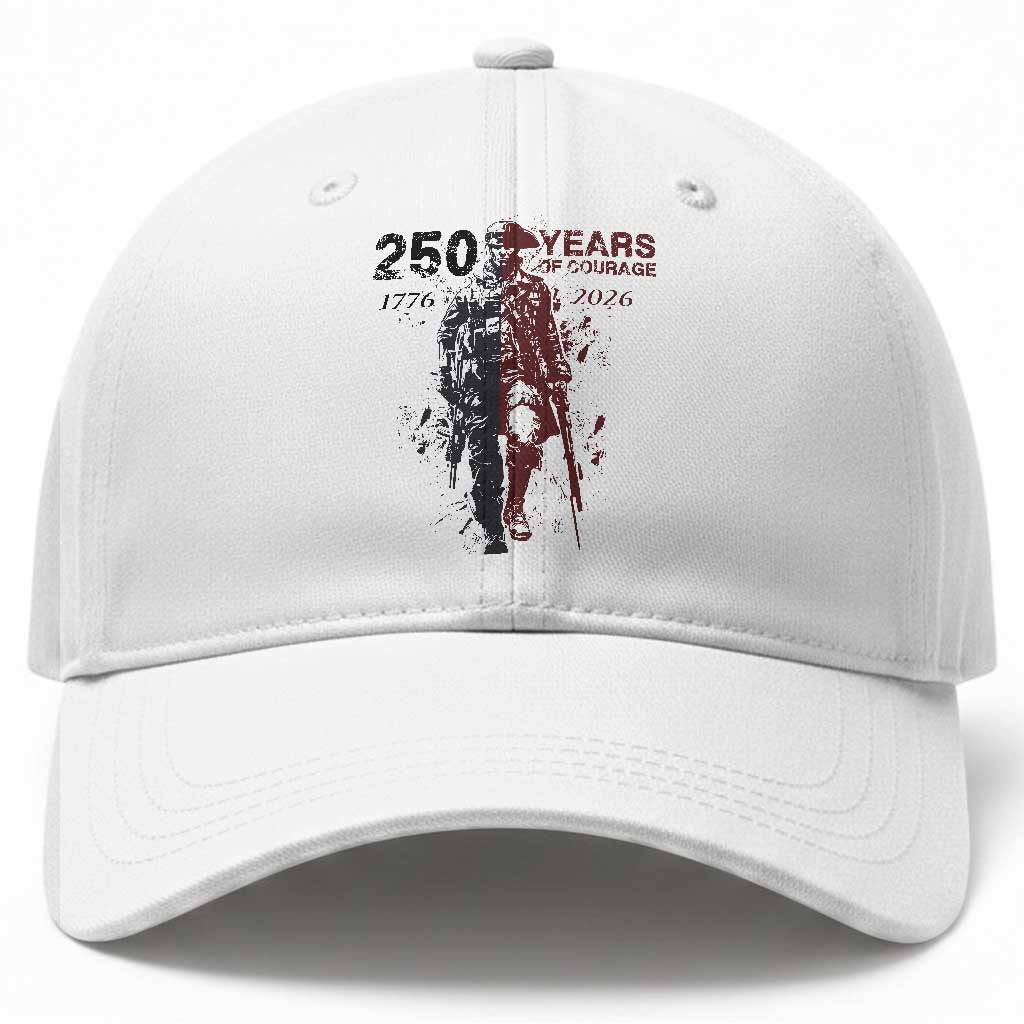 250 Years of Courage Commemorative Patriotic Soldier Baseball Cap American Revolution to Modern Military 1776 to 2026 Semiquincentennial
