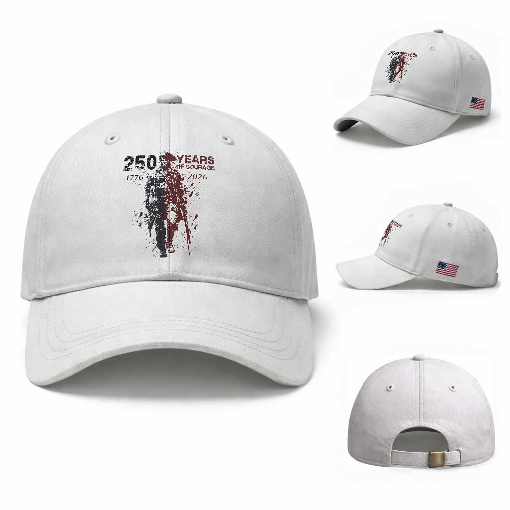 250 Years of Courage Commemorative Patriotic Soldier Baseball Cap American Revolution to Modern Military 1776 to 2026 Semiquincentennial