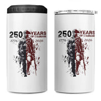250 Years of Courage Commemorative Patriotic Soldier 4 in 1 Can Cooler Tumbler American Revolution to Modern Military 1776 to 2026 Semiquincentennial