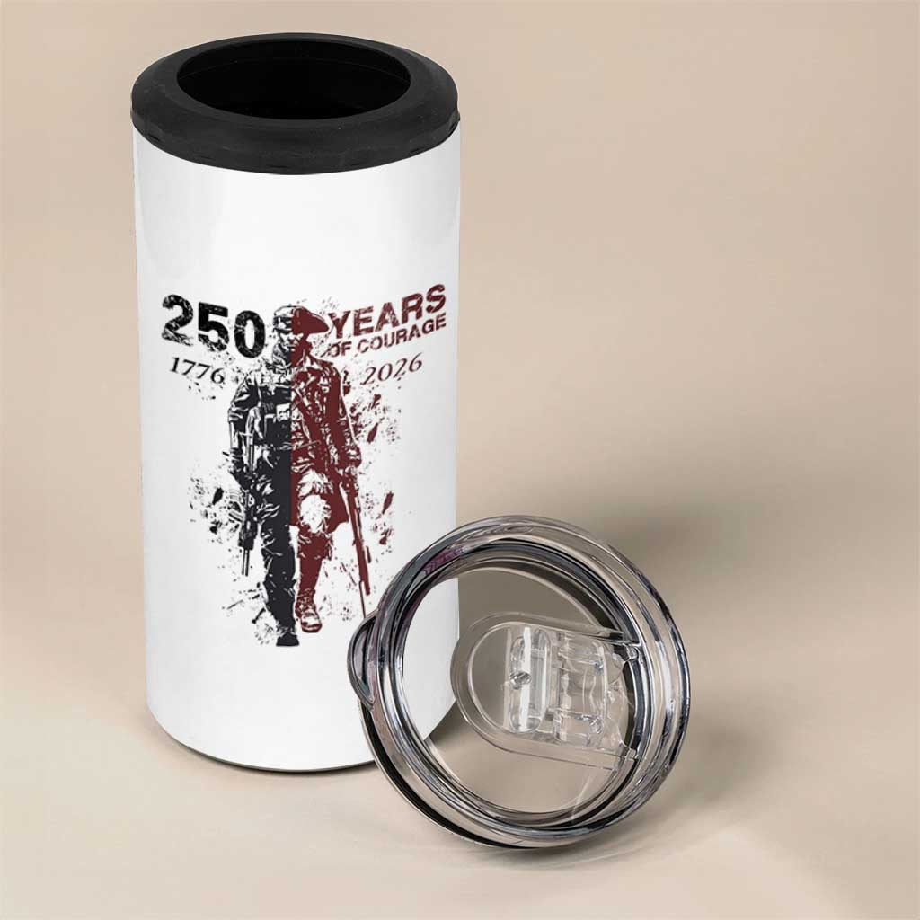 250 Years of Courage Commemorative Patriotic Soldier 4 in 1 Can Cooler Tumbler American Revolution to Modern Military 1776 to 2026 Semiquincentennial