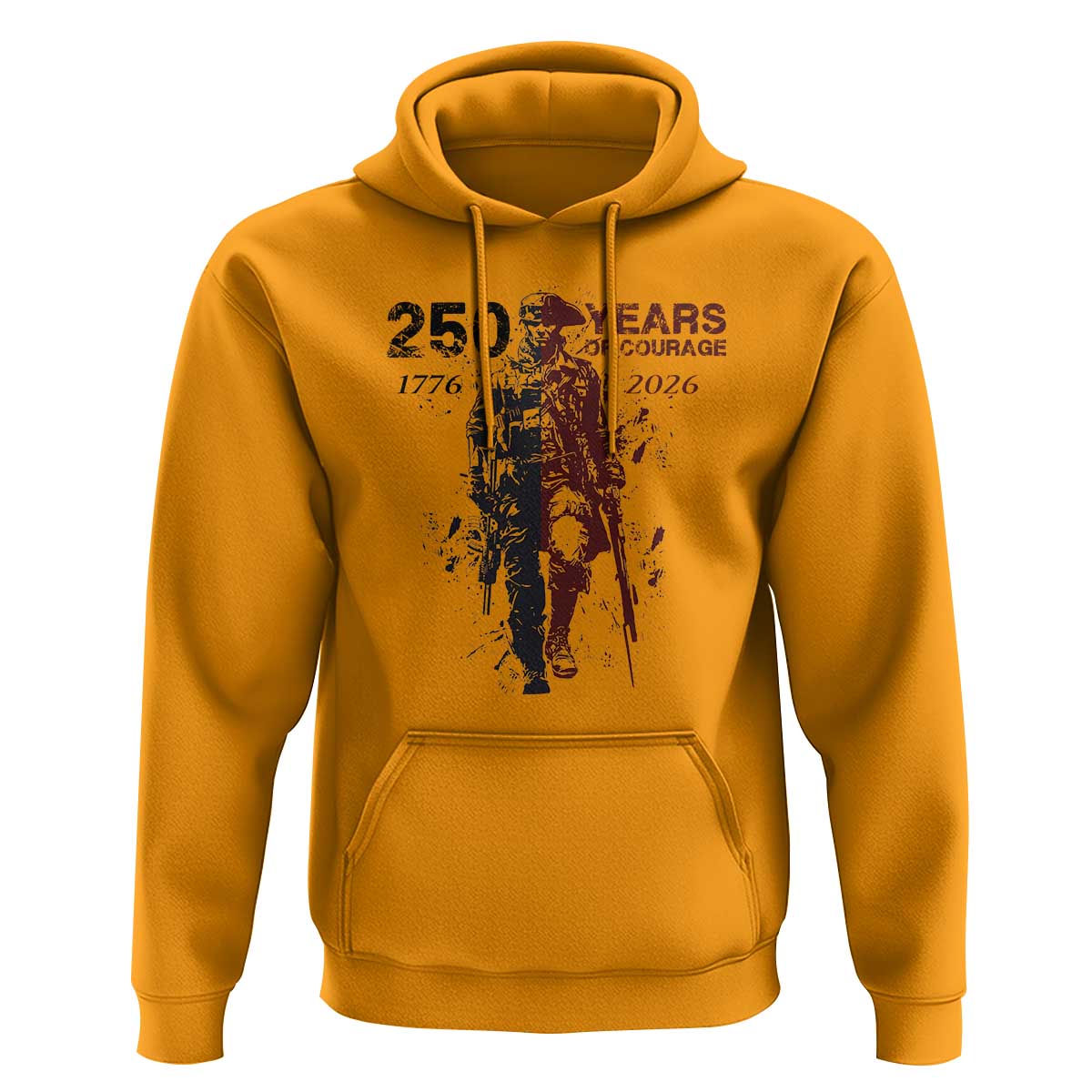 250 Years of Courage Commemorative Patriotic Soldier Hoodie American Revolution to Modern Military 1776 to 2026 Semiquincentennial