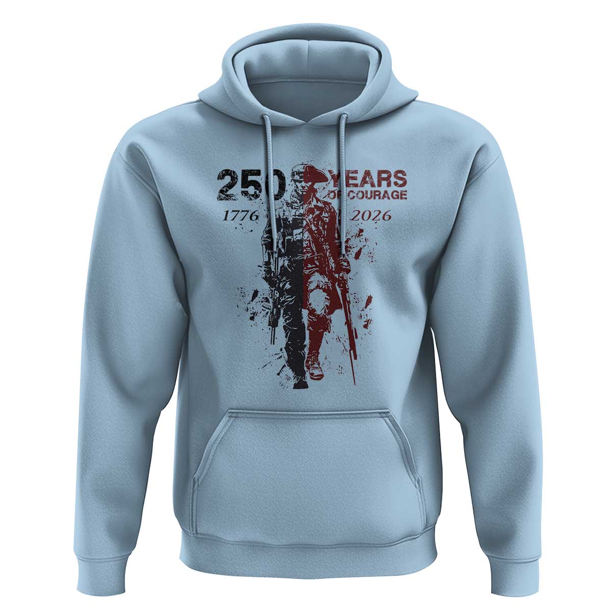250 Years of Courage Commemorative Patriotic Soldier Hoodie American Revolution to Modern Military 1776 to 2026 Semiquincentennial