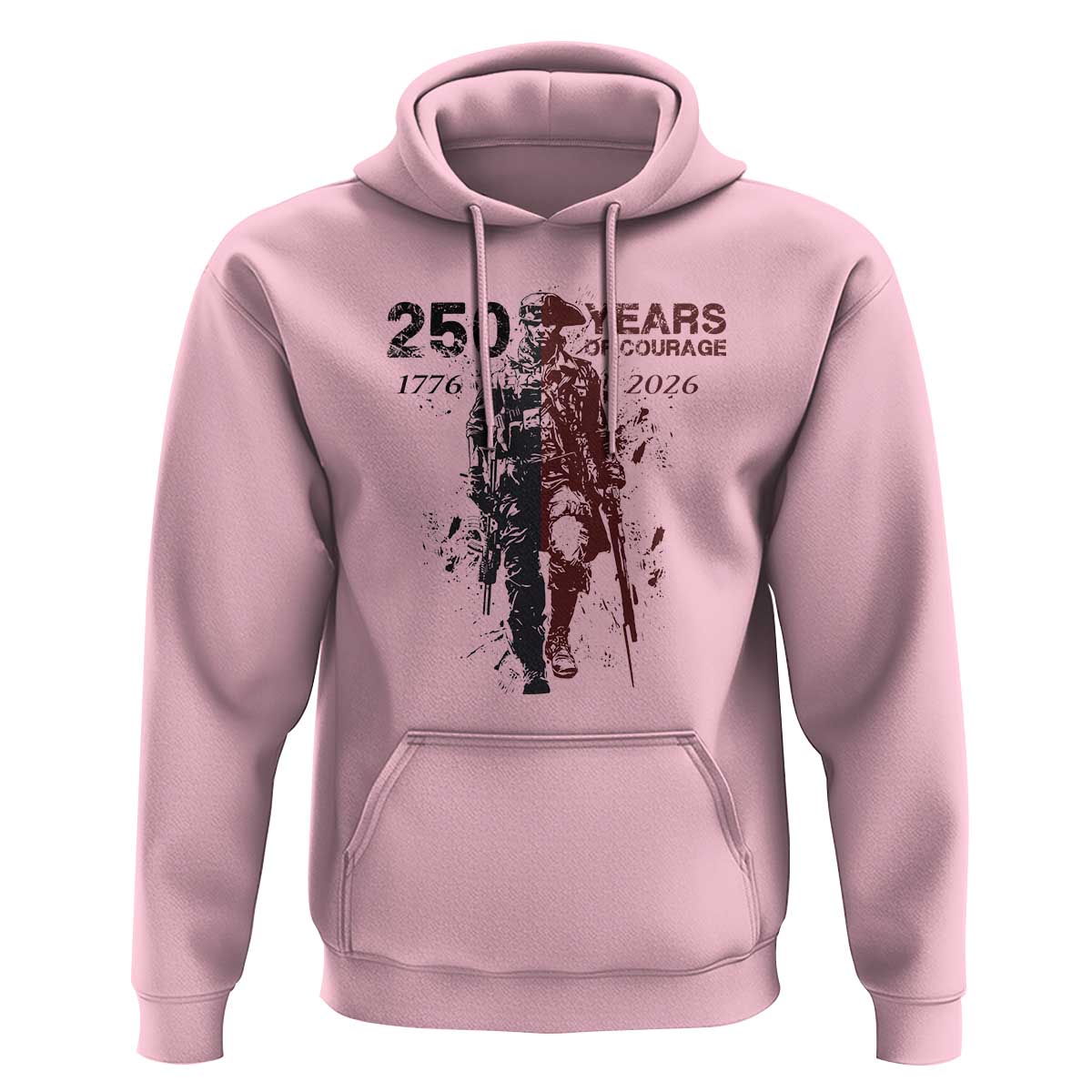 250 Years of Courage Commemorative Patriotic Soldier Hoodie American Revolution to Modern Military 1776 to 2026 Semiquincentennial