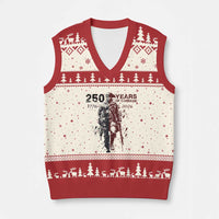 250 Years of Courage Commemorative Patriotic Soldier V-Neck Knit Sweater Vest American Revolution to Modern Military 1776 to 2026 Semiquincentennial