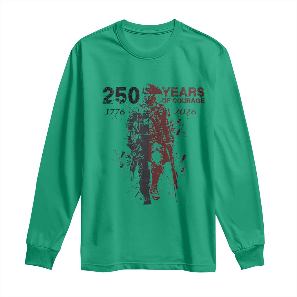 250 Years of Courage Commemorative Patriotic Soldier Long Sleeve Shirt American Revolution to Modern Military 1776 to 2026 Semiquincentennial