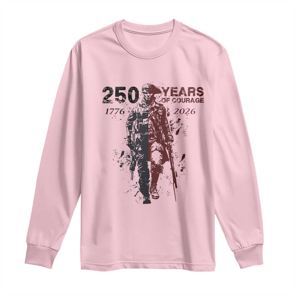 250 Years of Courage Commemorative Patriotic Soldier Long Sleeve Shirt American Revolution to Modern Military 1776 to 2026 Semiquincentennial