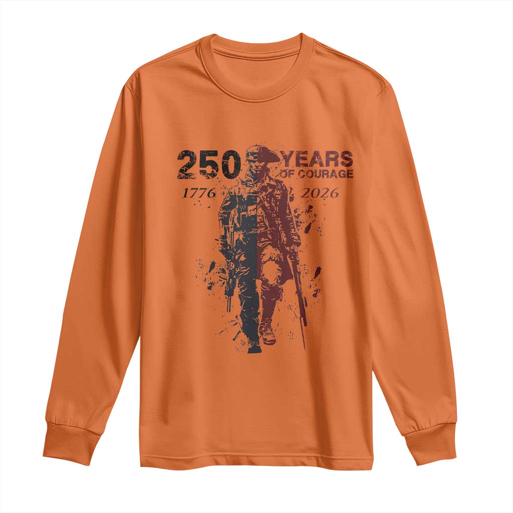 250 Years of Courage Commemorative Patriotic Soldier Long Sleeve Shirt American Revolution to Modern Military 1776 to 2026 Semiquincentennial