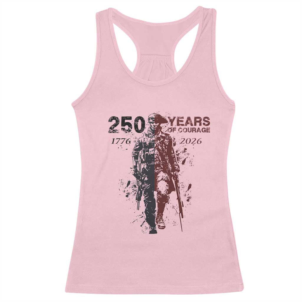 250 Years of Courage Commemorative Patriotic Soldier Racerback Tank Top American Revolution to Modern Military 1776 to 2026 Semiquincentennial