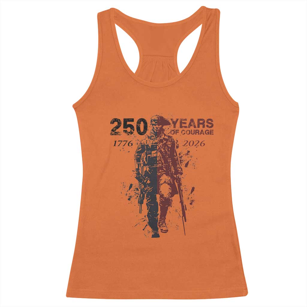 250 Years of Courage Commemorative Patriotic Soldier Racerback Tank Top American Revolution to Modern Military 1776 to 2026 Semiquincentennial