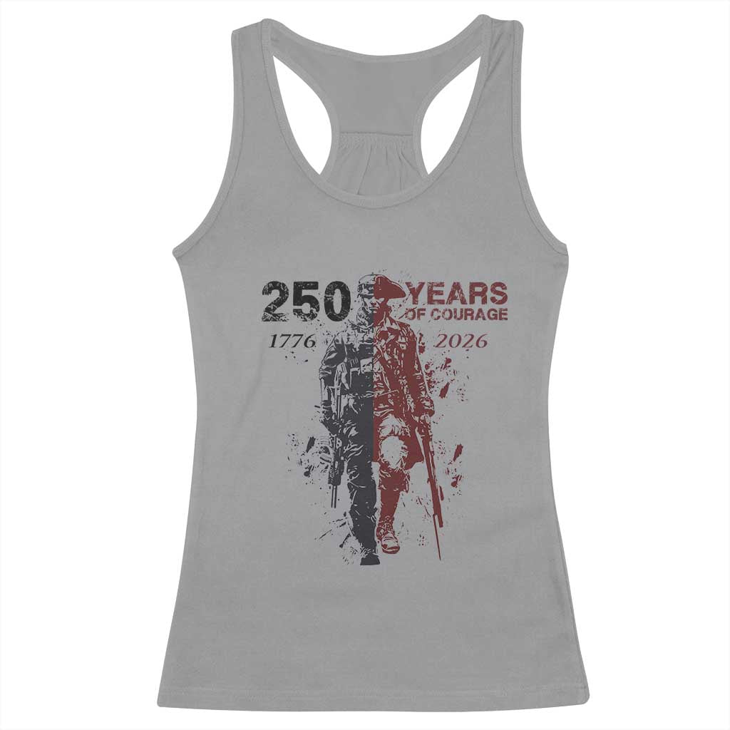 250 Years of Courage Commemorative Patriotic Soldier Racerback Tank Top American Revolution to Modern Military 1776 to 2026 Semiquincentennial