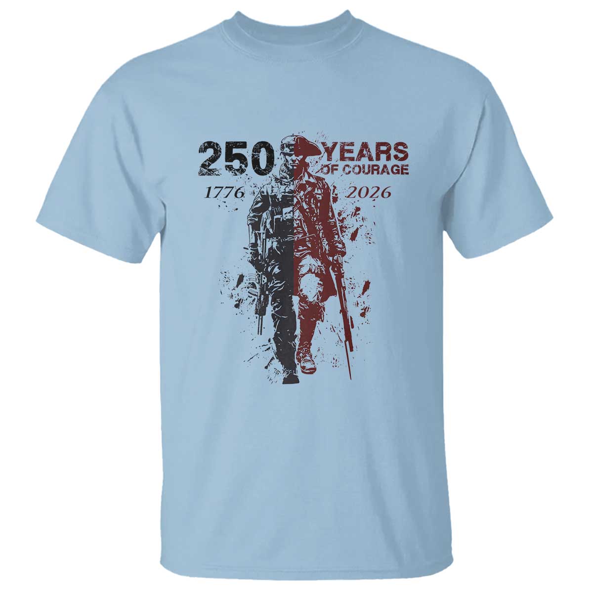 250 Years of Courage Commemorative Patriotic Soldier T Shirt American Revolution to Modern Military 1776 to 2026 Semiquincentennial