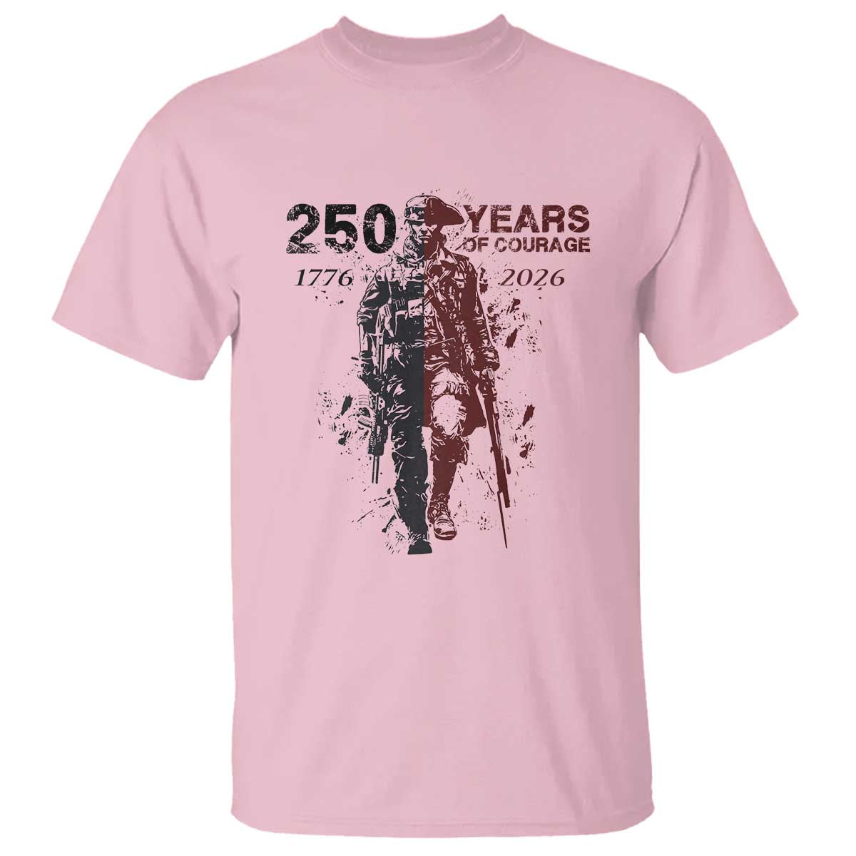 250 Years of Courage Commemorative Patriotic Soldier T Shirt American Revolution to Modern Military 1776 to 2026 Semiquincentennial