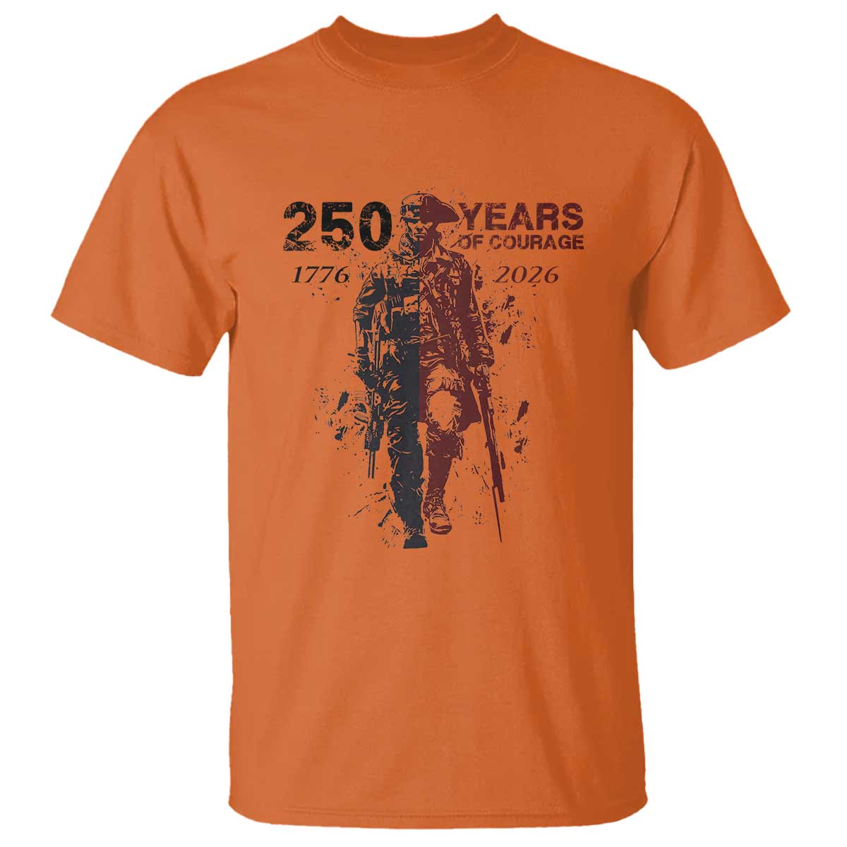 250 Years of Courage Commemorative Patriotic Soldier T Shirt American Revolution to Modern Military 1776 to 2026 Semiquincentennial