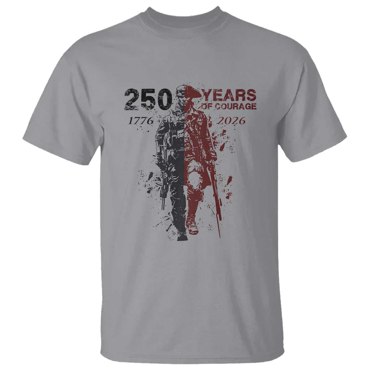 250 Years of Courage Commemorative Patriotic Soldier T Shirt American Revolution to Modern Military 1776 to 2026 Semiquincentennial
