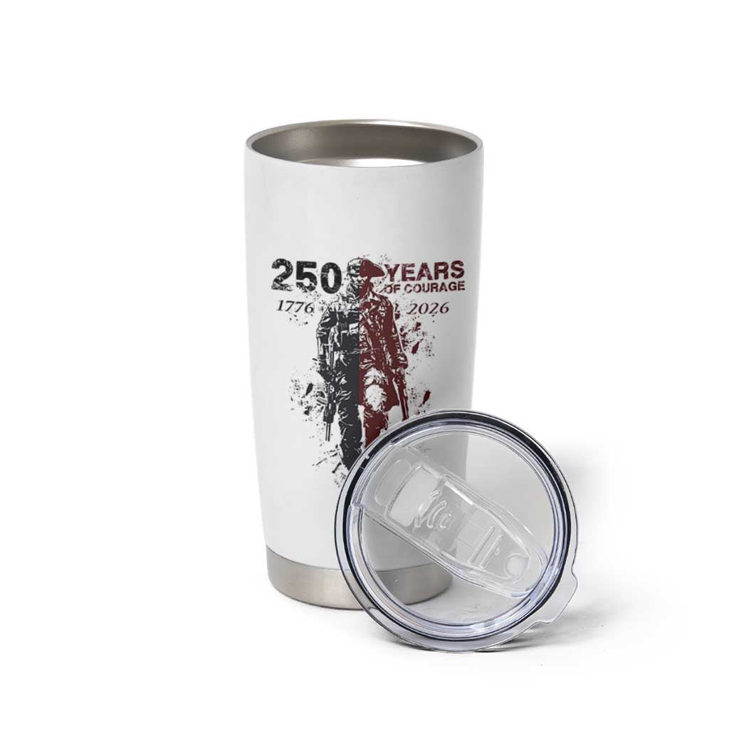 250 Years of Courage Commemorative Patriotic Soldier Tumbler Cup American Revolution to Modern Military 1776 to 2026 Semiquincentennial