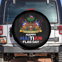 Happy Haitian Flag Day May 18 Heritage Celebration Spare Tire Cover L'Union Fait La Force Coat Of Arms Fireworks