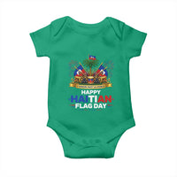 Happy Haitian Flag Day May 18 Heritage Celebration Baby Onesie L'Union Fait La Force Coat Of Arms Fireworks