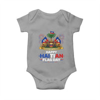 Happy Haitian Flag Day May 18 Heritage Celebration Baby Onesie L'Union Fait La Force Coat Of Arms Fireworks