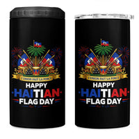 Happy Haitian Flag Day May 18 Heritage Celebration 4 in 1 Can Cooler Tumbler L'Union Fait La Force Coat Of Arms Fireworks
