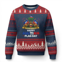 Happy Haitian Flag Day May 18 Heritage Celebration Ugly Christmas Sweater L'Union Fait La Force Coat Of Arms Fireworks