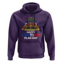 Happy Haitian Flag Day May 18 Heritage Celebration Hoodie L'Union Fait La Force Coat Of Arms Fireworks