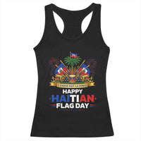 Happy Haitian Flag Day May 18 Heritage Celebration Racerback Tank Top L'Union Fait La Force Coat Of Arms Fireworks