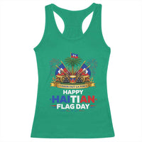 Happy Haitian Flag Day May 18 Heritage Celebration Racerback Tank Top L'Union Fait La Force Coat Of Arms Fireworks