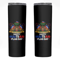 Happy Haitian Flag Day May 18 Heritage Celebration Skinny Tumbler L'Union Fait La Force Coat Of Arms Fireworks