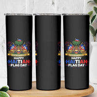 Happy Haitian Flag Day May 18 Heritage Celebration Skinny Tumbler L'Union Fait La Force Coat Of Arms Fireworks