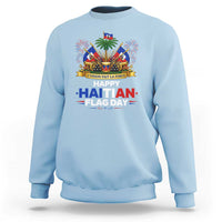 Happy Haitian Flag Day May 18 Heritage Celebration Sweatshirt L'Union Fait La Force Coat Of Arms Fireworks