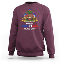 Happy Haitian Flag Day May 18 Heritage Celebration Sweatshirt L'Union Fait La Force Coat Of Arms Fireworks