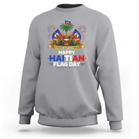 Happy Haitian Flag Day May 18 Heritage Celebration Sweatshirt L'Union Fait La Force Coat Of Arms Fireworks