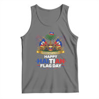 Happy Haitian Flag Day May 18 Heritage Celebration Tank Top L'Union Fait La Force Coat Of Arms Fireworks