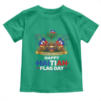 Happy Haitian Flag Day May 18 Heritage Celebration Toddler T Shirt L'Union Fait La Force Coat Of Arms Fireworks