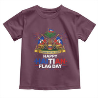 Happy Haitian Flag Day May 18 Heritage Celebration Toddler T Shirt L'Union Fait La Force Coat Of Arms Fireworks
