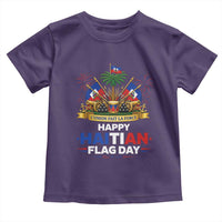 Happy Haitian Flag Day May 18 Heritage Celebration Toddler T Shirt L'Union Fait La Force Coat Of Arms Fireworks