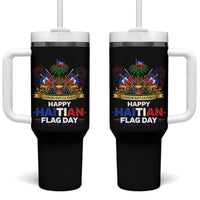 Happy Haitian Flag Day May 18 Heritage Celebration Tumbler With Handle L'Union Fait La Force Coat Of Arms Fireworks
