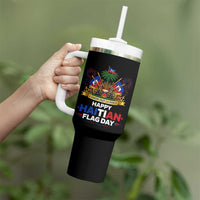 Happy Haitian Flag Day May 18 Heritage Celebration Tumbler With Handle L'Union Fait La Force Coat Of Arms Fireworks