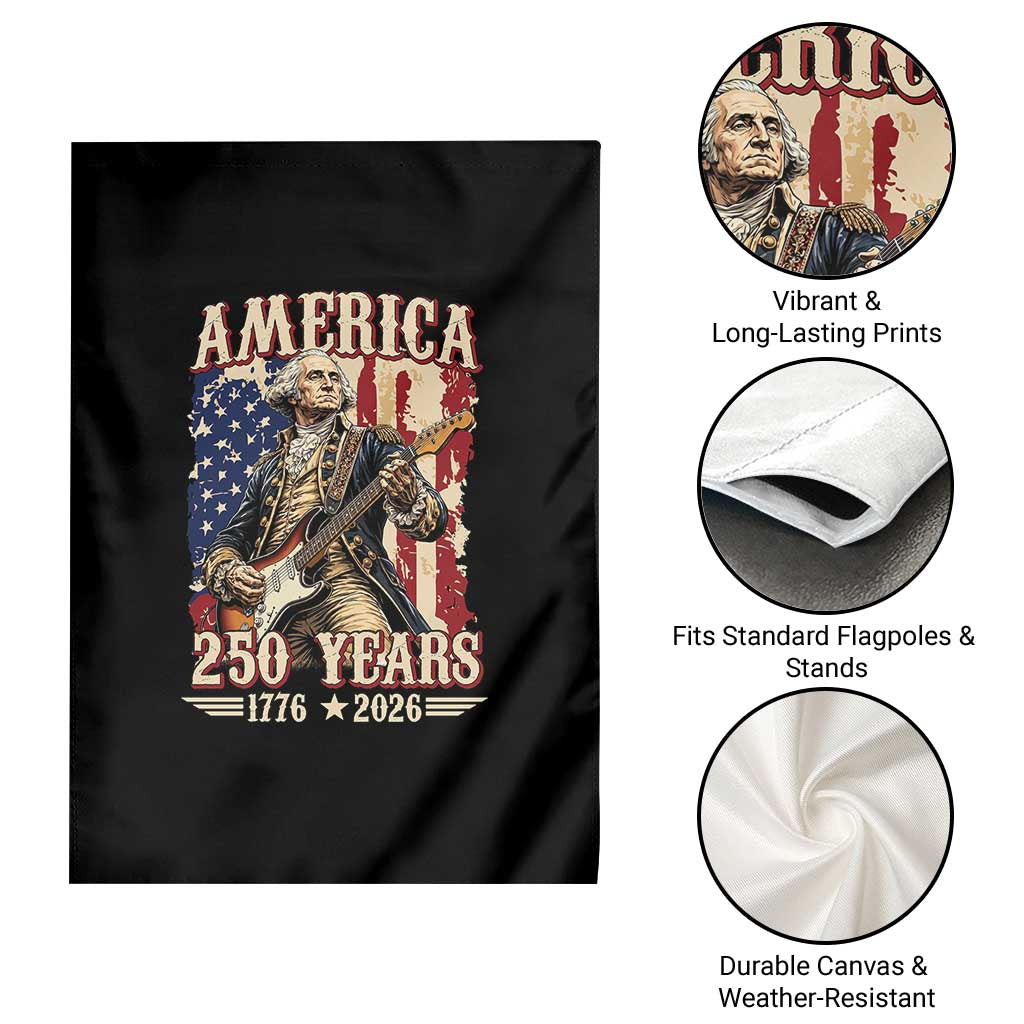 America 250 Years George Washington Rock Star Garden Flag Funny Electric Guitar Player Vintage American Flag 1776 to 2026 Semiquincentennial