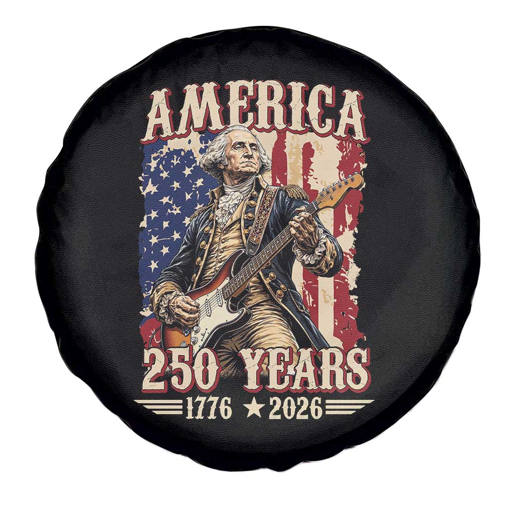America 250 Years George Washington Rock Star Spare Tire Cover Funny Electric Guitar Player Vintage American Flag 1776 to 2026 Semiquincentennial