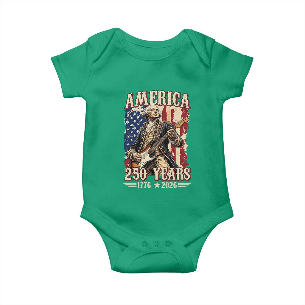 America 250 Years George Washington Rock Star Baby Onesie Funny Electric Guitar Player Vintage American Flag 1776 to 2026 Semiquincentennial