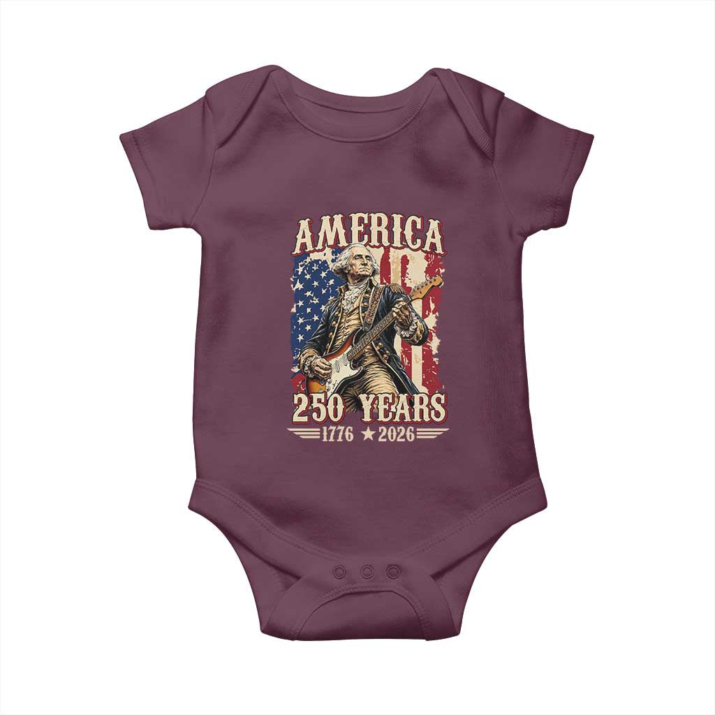 America 250 Years George Washington Rock Star Baby Onesie Funny Electric Guitar Player Vintage American Flag 1776 to 2026 Semiquincentennial