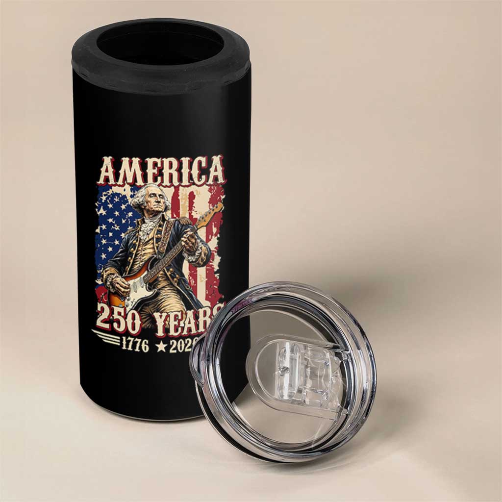 America 250 Years George Washington Rock Star 4 in 1 Can Cooler Tumbler Funny Electric Guitar Player Vintage American Flag 1776 to 2026 Semiquincentennial