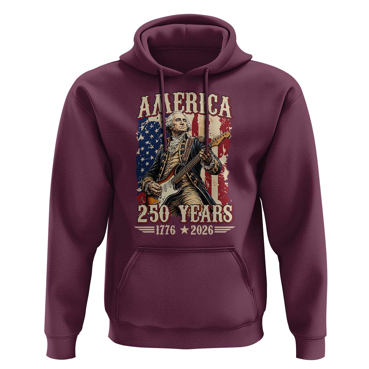 America 250 Years George Washington Rock Star Hoodie Funny Electric Guitar Player Vintage American Flag 1776 to 2026 Semiquincentennial