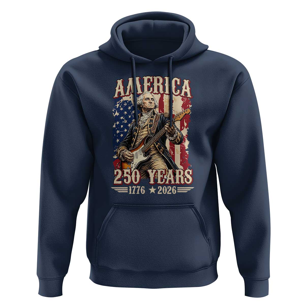 America 250 Years George Washington Rock Star Hoodie Funny Electric Guitar Player Vintage American Flag 1776 to 2026 Semiquincentennial